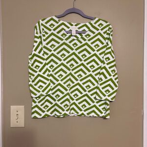 Chico's Womens 3/4 Sleeve Cotton Green Geometric Pattern Shirt Size 0/Small/4